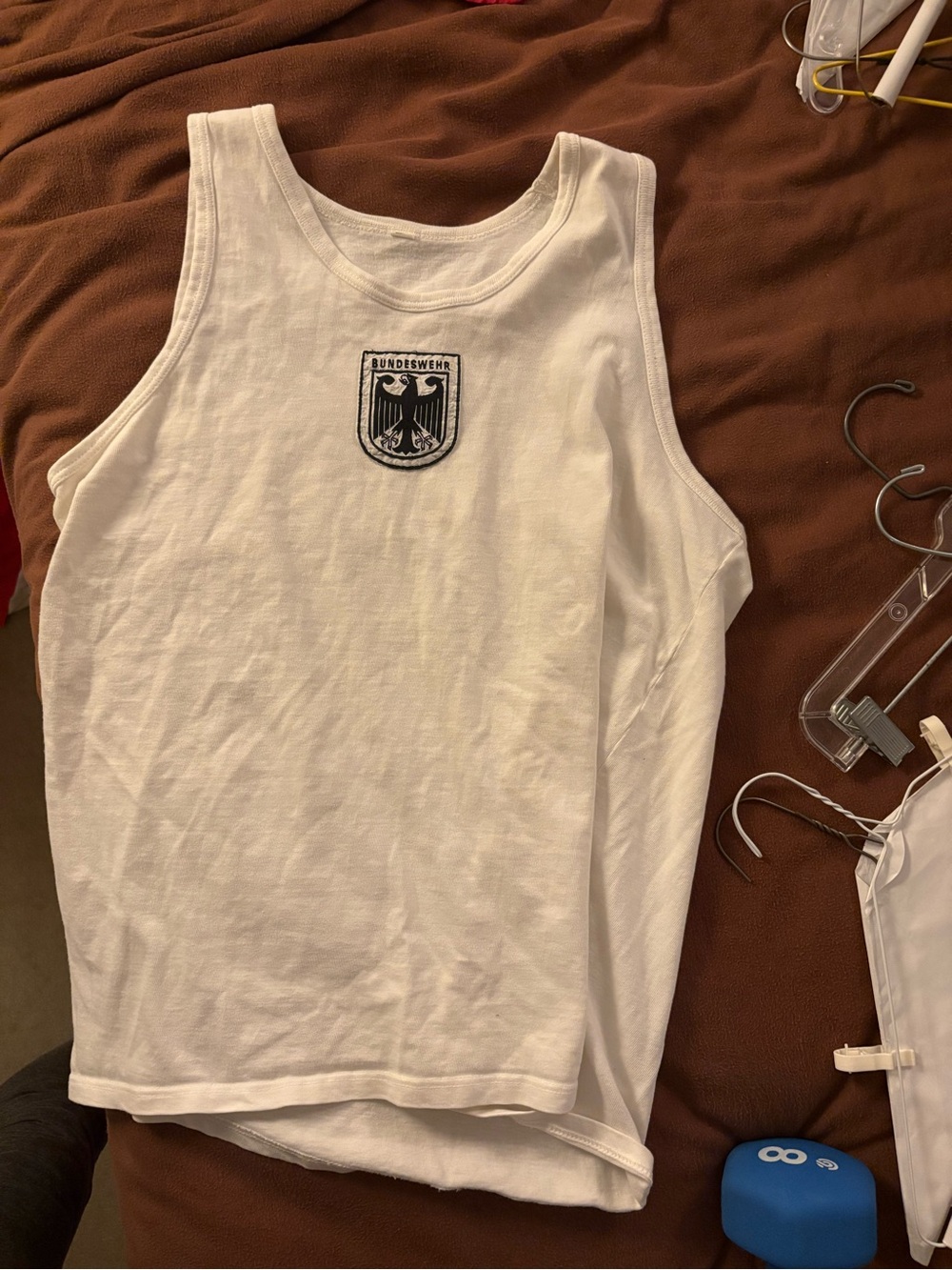 Tank top in White. Cotton. Embroidered black eagle crest. - Picture 5 of 14